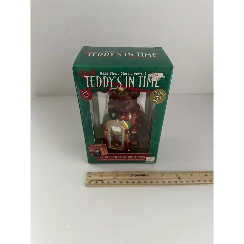Teddy's In Time 1999 BK Hand-Blown Glass Ornament TEDDY W/JUKEBOX NEW IN BOX